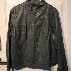 Grey leather coat, lined.